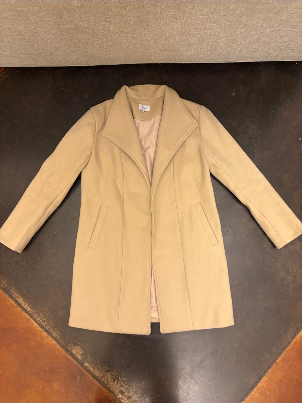 Women's Tailored Tan Pea Coat - Elegant Open-Front Design